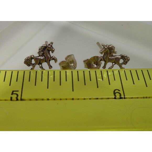 Vintage Unicorn Sterling Silver Stud Earrings Made in Thailand New-old-stock - Picture 6 of 6